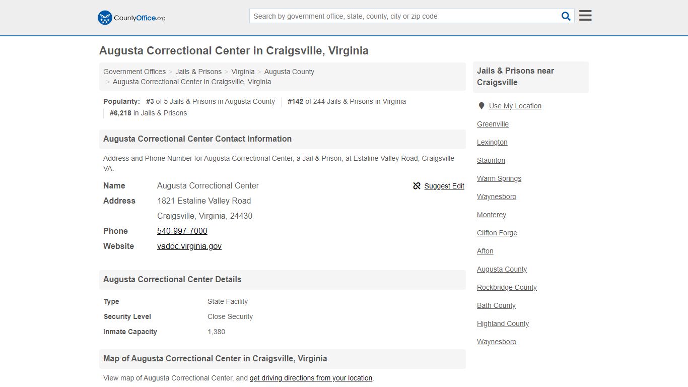 Augusta Correctional Center - Craigsville, VA (Address and Phone)